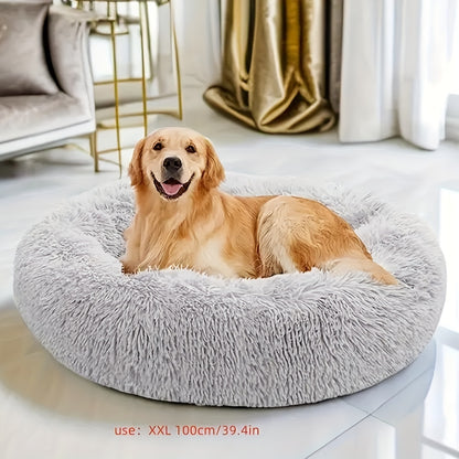 Plush Donut Dog Bed - Soft, Calming Circular Cushion