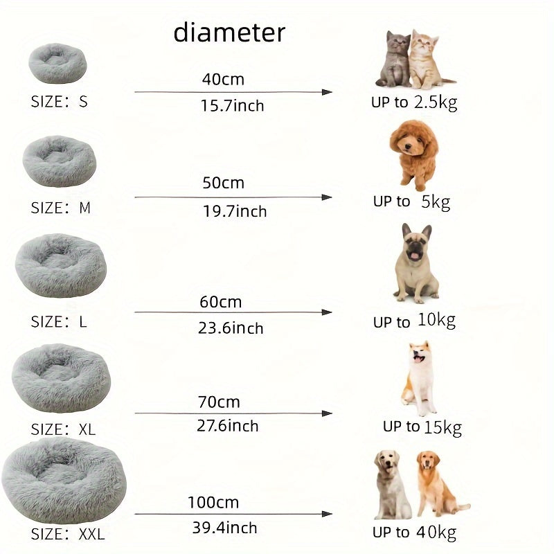 Plush Donut Dog Bed - Soft, Calming Circular Cushion