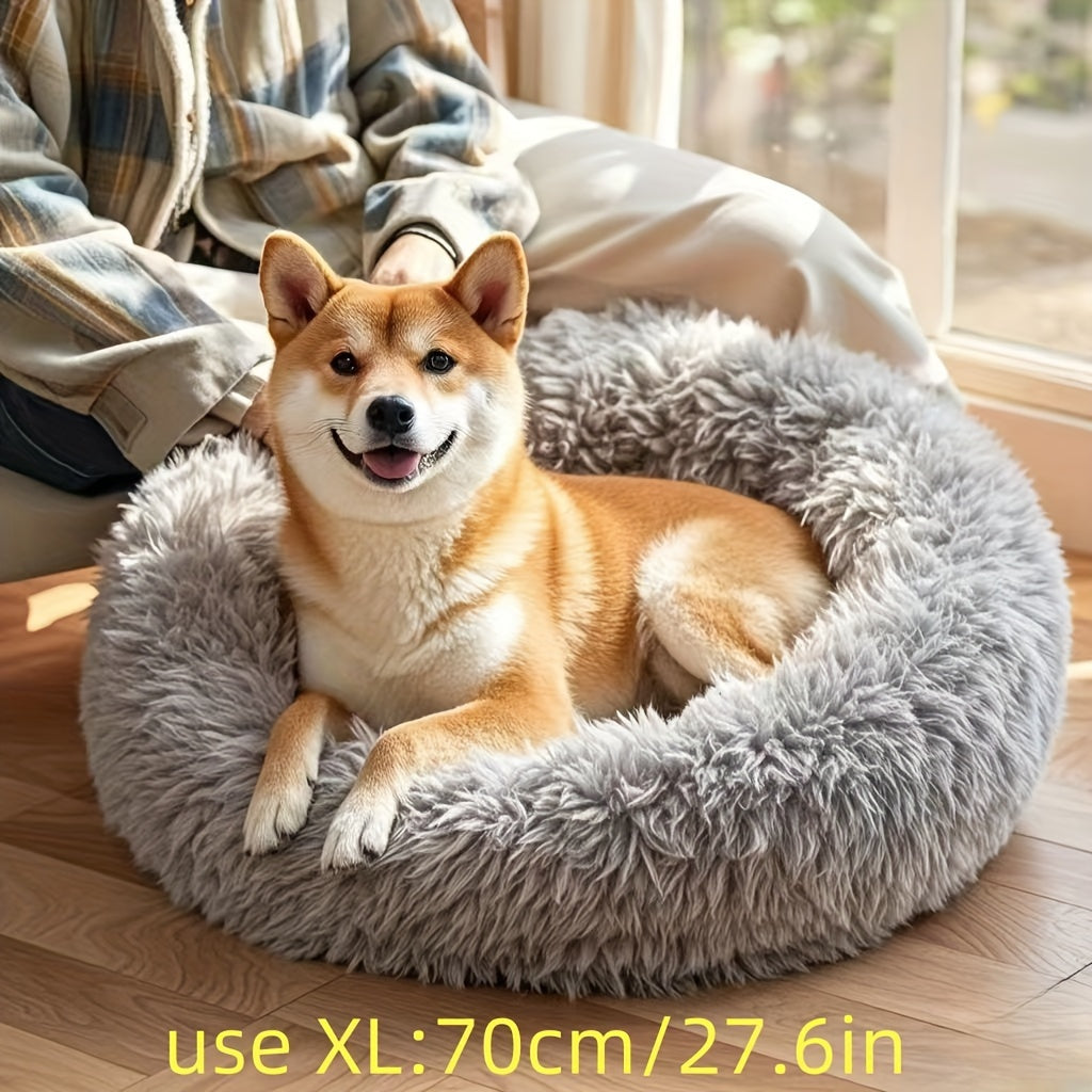 Plush Donut Dog Bed - Soft, Calming Circular Cushion