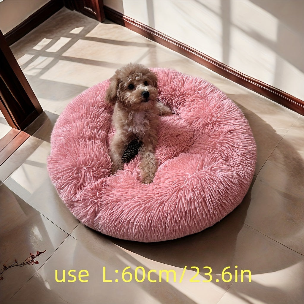 Plush Donut Dog Bed - Soft, Calming Circular Cushion