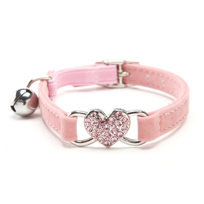 Heart Charm and Bell Cat Collar - Soft Velvet & Safety Elastic - PetNatureLove