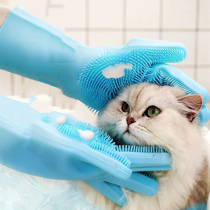 Pet Cat Bath Gloves - Anti-Scratch & Anti-Bite Silicone Scrub Brush - PetNatureLove