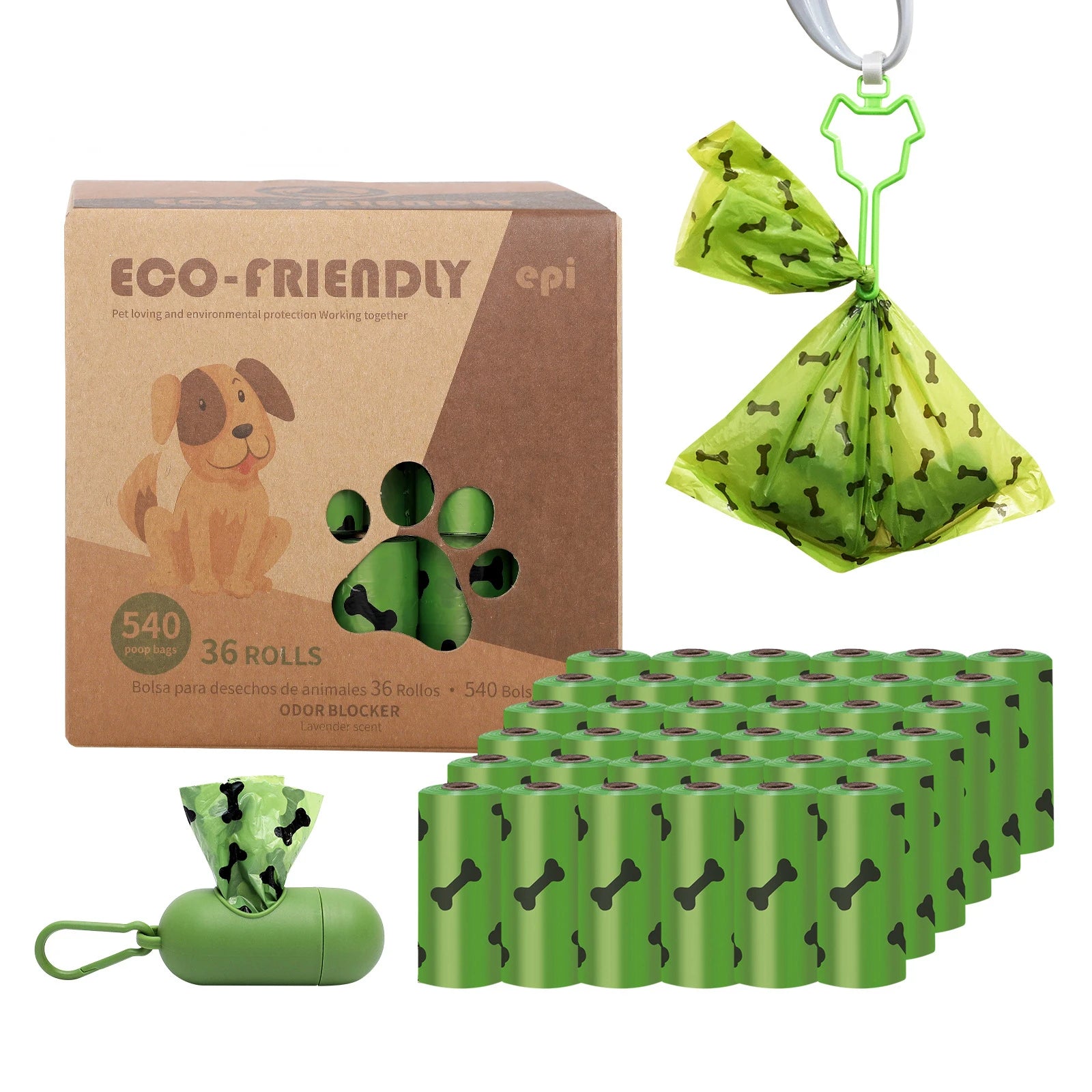 EPI Biodegradable Dog Poop Bags with Dispenser - PetNatureLove