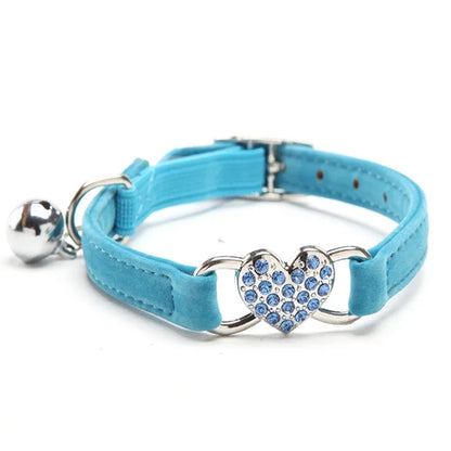 Heart Charm and Bell Cat Collar - Soft Velvet & Safety Elastic - PetNatureLove