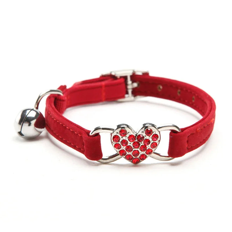 Heart Charm and Bell Cat Collar - Soft Velvet & Safety Elastic - PetNatureLove