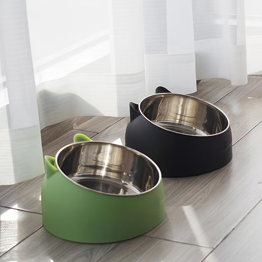 15° Tilted Stainless Steel Cat Bowl with Non-Slip Base - PetNatureLove