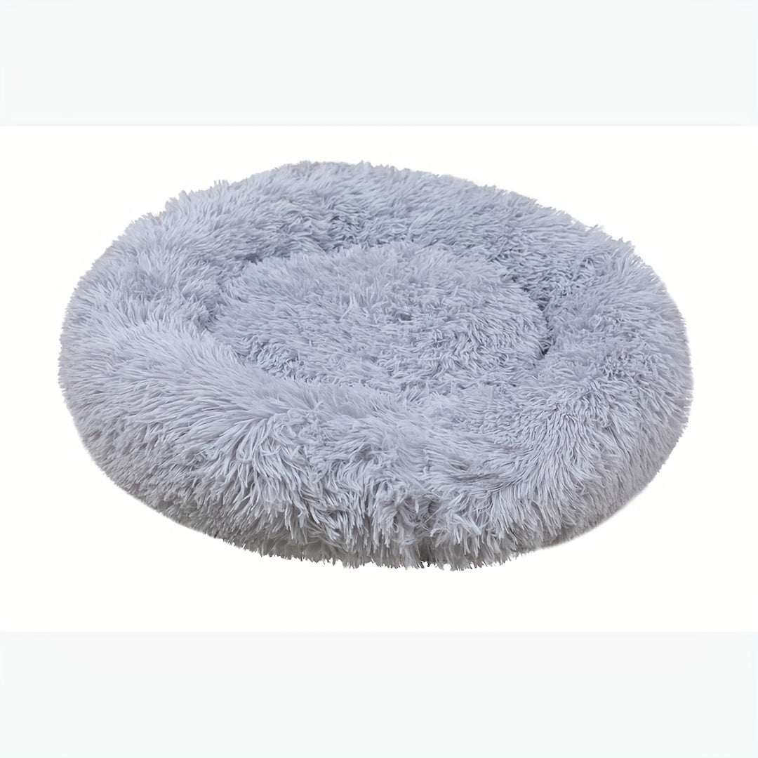 Plush Donut Dog Bed - Soft, Calming Circular Cushion