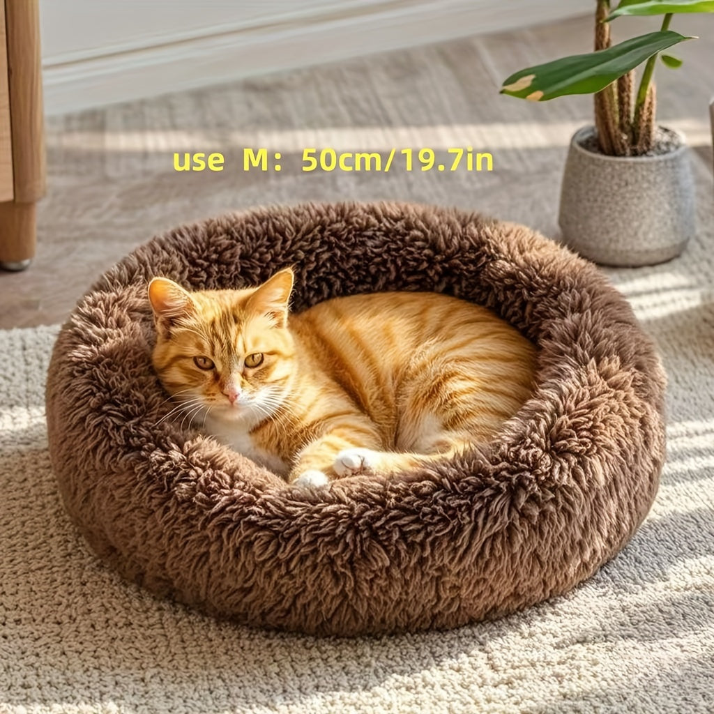 Plush Donut Dog Bed - Soft, Calming Circular Cushion